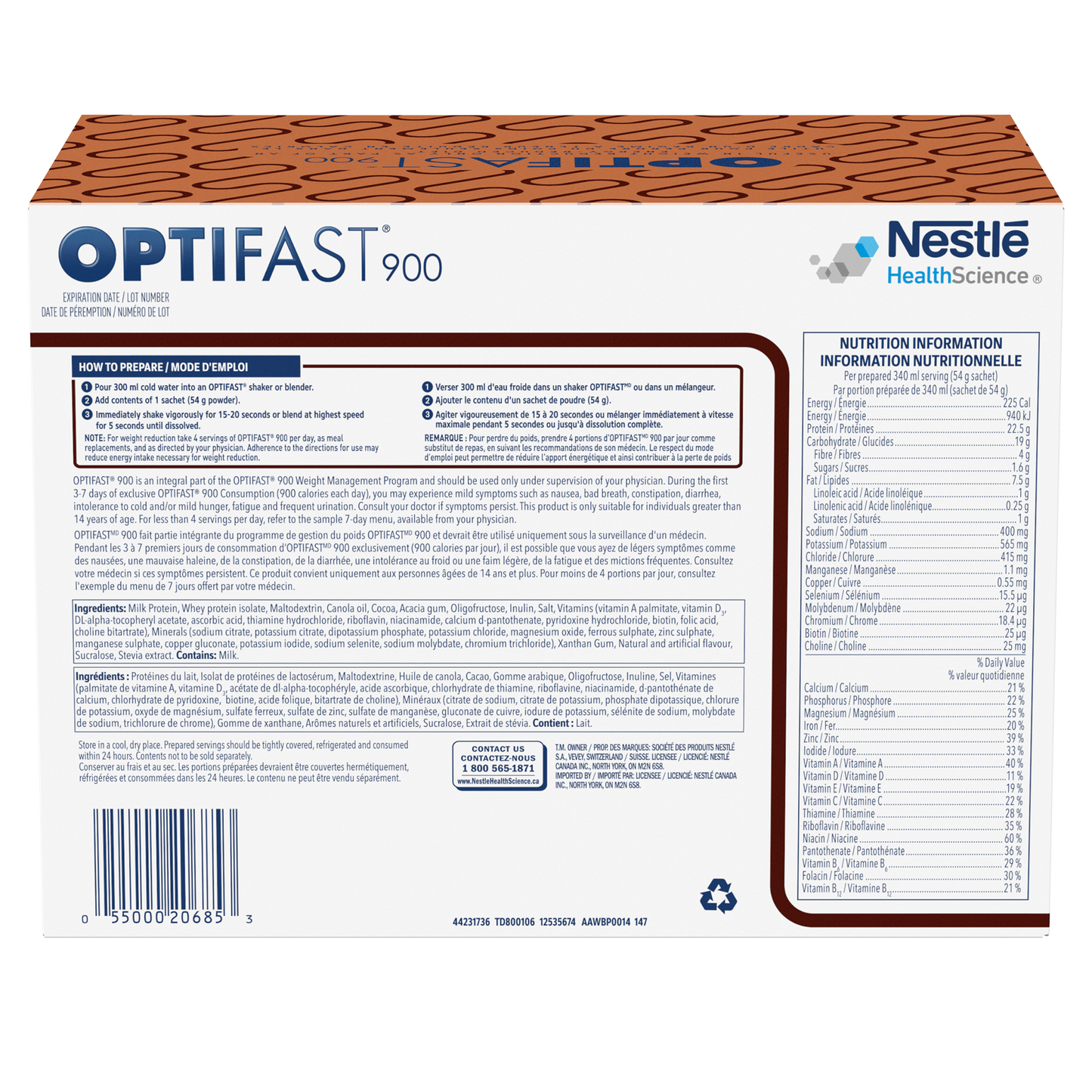 Optifast 900 Chocolate Back Panel Box