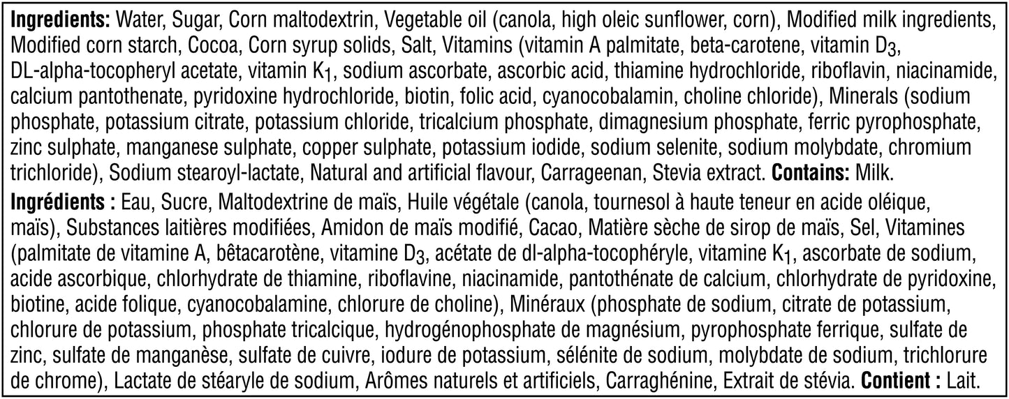 Boost Chocolate Pudding ingredient label