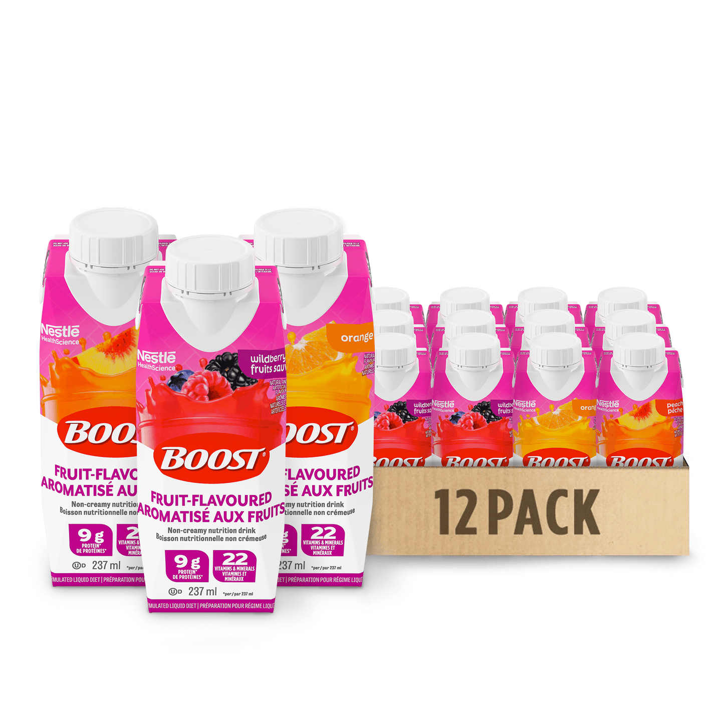 Variety BOOST® FRUIT Beverage Orange, Peach, Wildberry, 12 x 237 ml (New Packaging)