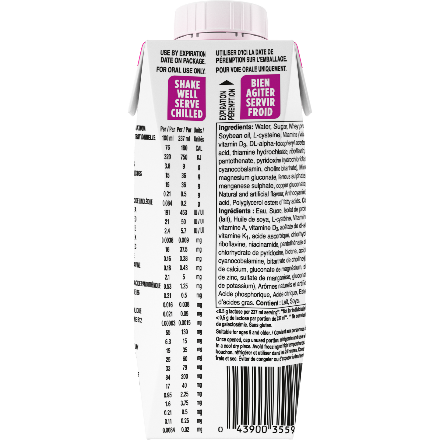 Boost Wildberry 9g Protein Nutrition Drink 237 ml - Ingredient label