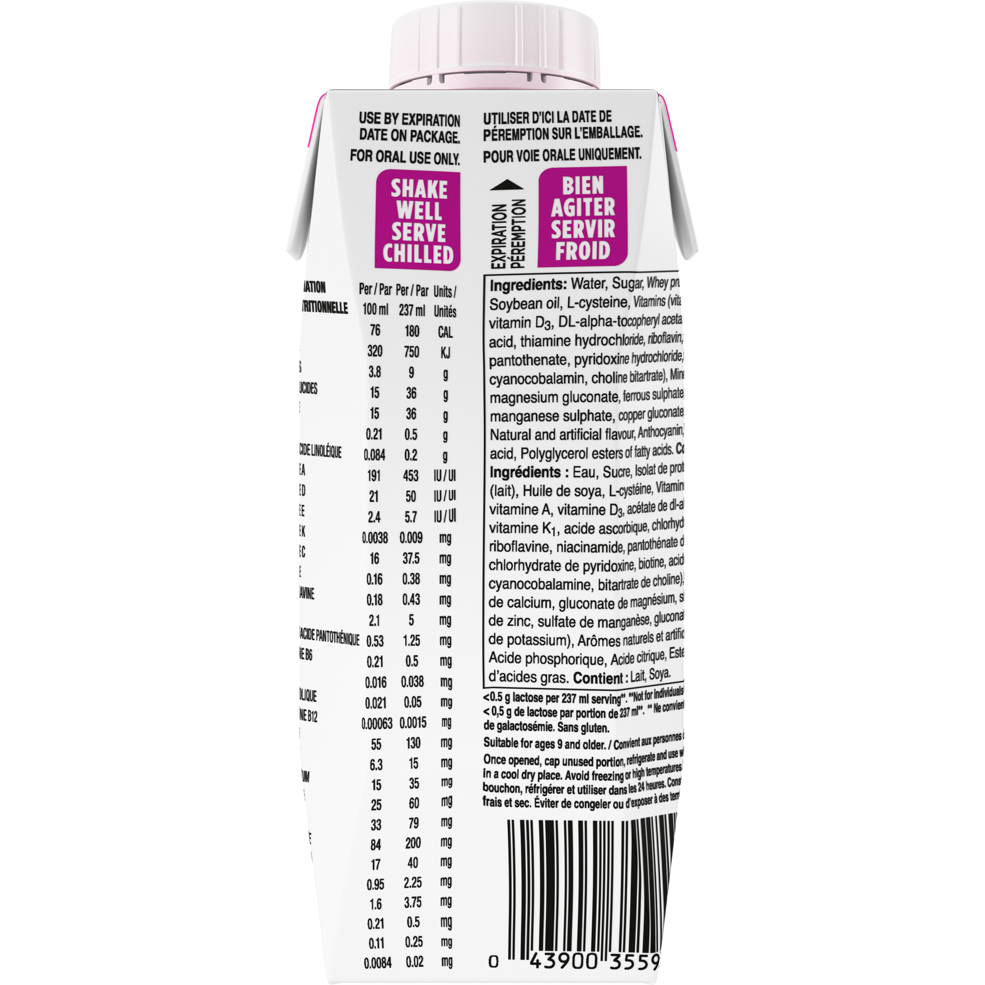 Boost Wildberry 9g Protein Drink 237 ml - Ingredient label