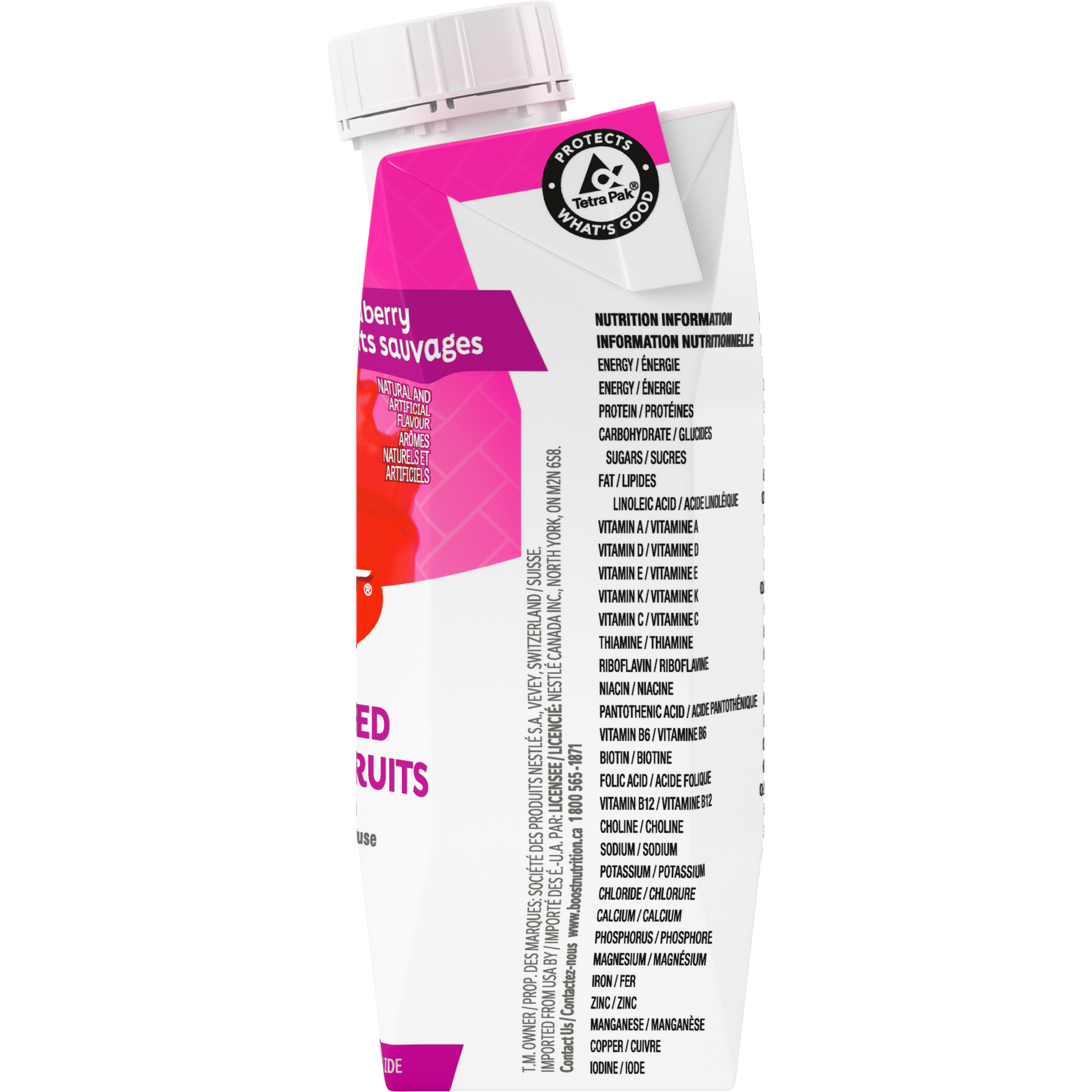 Boost Wildberry 9g Protein Nutrition Drink - Nutrition panel