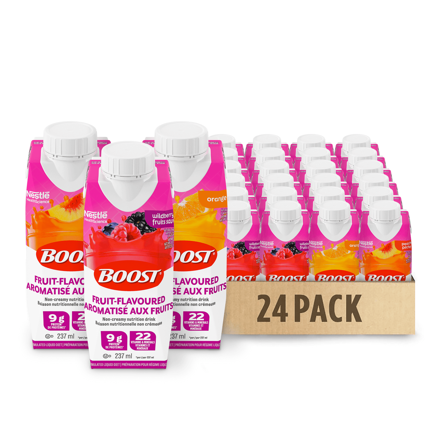 Variety BOOST® FRUIT Beverage Orange, Peach, Wildberry, 24 x 237 ml (New Packaging)