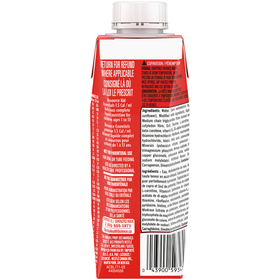l carnitine for kids RESOURCE Kid Essentials Vanilla, 1.5 Cal/ml, 24 Count